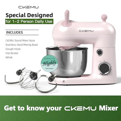 CKEMU Stand Mixer, Compact & Space-Saving, Stainless Steel Bowl, Unique & Playful Design, Effcient 300W Motor, Dishwasher-Safe Attachments, SM-2549A (Pink)