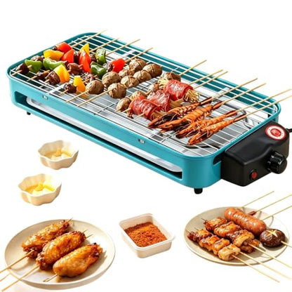 Electric Indoor Grill, 1500W Smokeless Barbecue BBQ Grill for Kitchen with Net, Fast Heat Up Power & Adjustable Temperature, for Beef, Salmon & Sausage Griddle