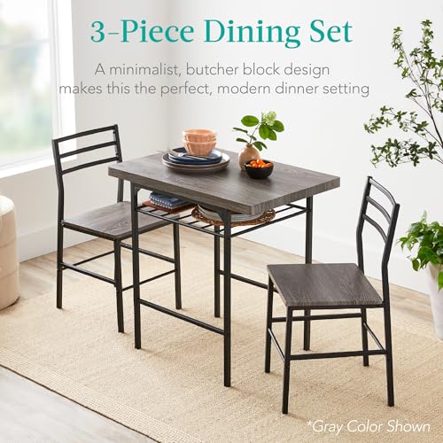 Best Choice Products 3-Piece Modern Dining Set, Space Saving Dinette for Kitchen, Dining Room, Small Space w/Steel Frame, Built-in Storage Rack - Black/Black