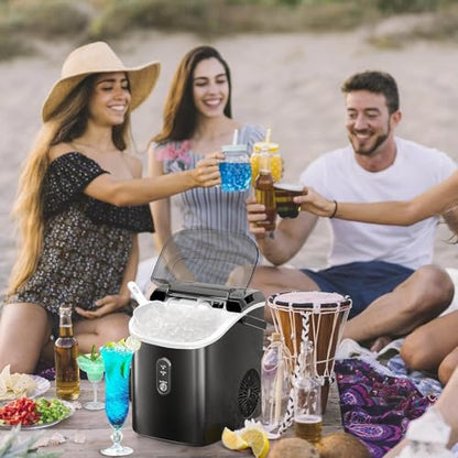 Antarctic Star Nugget Ice Maker Countertop, 34 lbs/Day Pellet Ice Machine with Self-Cleaning, Fast Ice Ready in 10 Minutes, Portable Ice Maker with Handle for Home, Office, RV, Camping(Black)