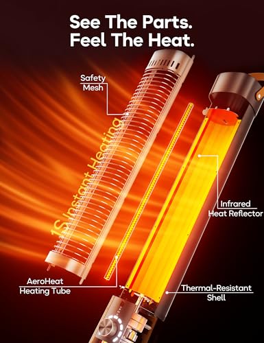 Slkdrft Outdoor Heater for Patio w/Remote, 1500W, 60° Oscillation, 9H Timer, 9 Heat Level, Tip-Over/Overheating Protection, Safety Lock, for Garage Porch Office Black
