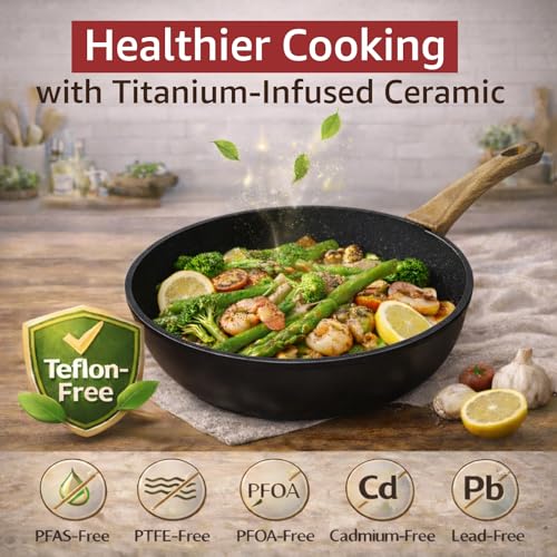 Bazova 23-Piece Pots and Pans Set Non Stick,Titanium Ceramic Cookware Set Non Toxic,Long-Lasting,PFAS Free,Induction Compatible,Complete Kitchen Set with 3 Frying Pans for All Cooking needs