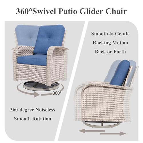 SnugVista Patio Furniture Set, 18-Piece Outdoor Sectional Sofa with Swivel Rocker Chairs & Fire Pit Table, Wicker Patio Conversation Set with Coffee Table, Blue Cushions