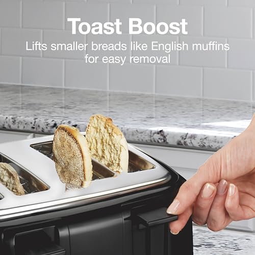 Proctor Silex 4 Slice Toaster with Extra Wide Slots for Bagels, Cool-Touch Walls, Shade Selector With 7 Browning Levels, Toast Boost, Auto Shut-off and Cancel Button, Black (24215PS)