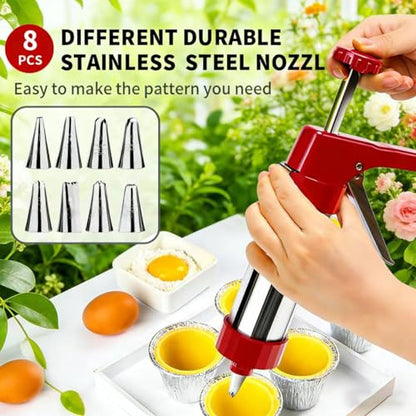 Stainless Steel Spritz Cookie Press - Press Gun Kit with 13 Discs & 8 Piping Tips, DIY Christmas Maker, Practical Baking Gadgets red