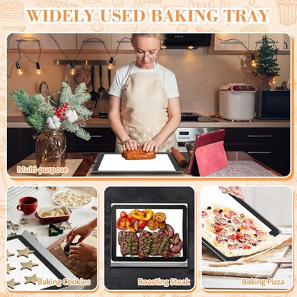 Ziliny 2 Pcs Large Flat Cookie Sheets No Edges and 2 Pcs Silicone Baking Mats Aluminum Cookie Pan with Baking Mats Reusable Rectangular Oven Trays for Cooking Desserts Cupcakes, 16" x 13"