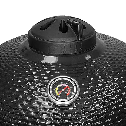 Kalamera 24” Ultimate Outdoor Ceramic Grill Kamado with Cart and Side-wings Black