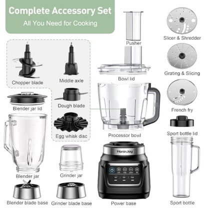 HoninJoy 14-in-1 Food Processor Blender Combo, All-in-One Kitchen Blender