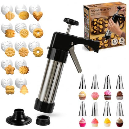 Loukaii Spritz Cookie Press Gun Kit - 24-piece cookie press set with 13 Discs & 8 Tips | Easy Squeeze for Butter Cookies, Cake Decorating | Ideal Holiday Baking & Gift for Home Bakers