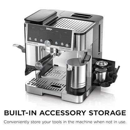 Ninja Luxe Café Pro Series, Espresso Machine, Drip Coffee, Cold Brew, Hot Water, Integrated Tamper, Built-in Grinder, Hands-Free Frother for Cappuccinos, Lattes, Americanos, Dairy or Non-Dairy, ES701