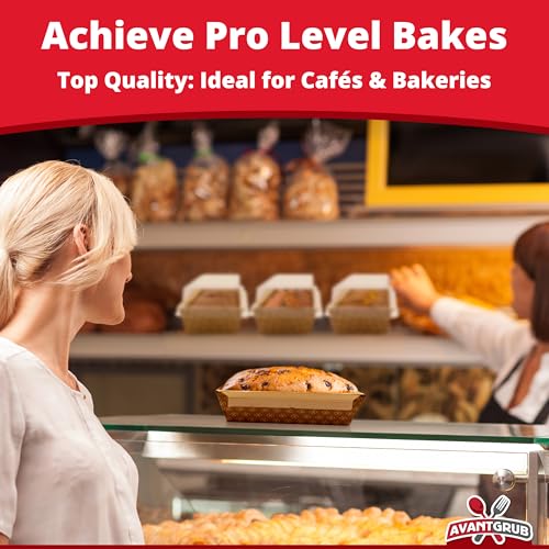 Avant Grub Baking Pan Chef Grade 1Lb Paper Loaf Pans 10 Pk. Elegant Disposable Bakeable Kraft Pan Supplies for Baking Bread, Small Meatloaf, Bundt Cake, Sweets, Kraft Paper - With Lids