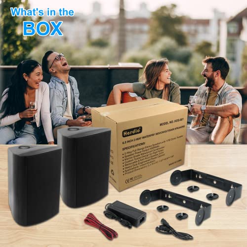 Herdio 6.5 Inches Outdoor Bluetooth Speakers Waterproof with Powerful Bass,Wall Mount Speakers Wired Weather Resistant for Patio Home Deck Porch Backyard 400 Watts(Black)