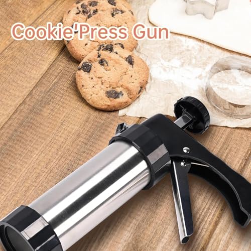 Spritz Cookie Press Gun Kit,Churro Maker Machine, Cookie Press Gun Set,13 Cookie Discs+8 Icing Nozzles Perfect for DIY Christmas Cookies and Decorating Cookies,Gifts for Wome（black)(1)