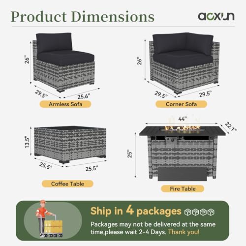 Aoxun 11 Piece Patio Furniture Set with 44" Fire Pit Table Wicker Rattan