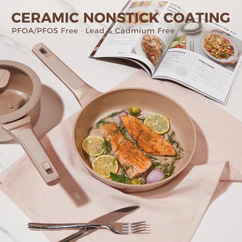 HONGBAKE Pots and Pans Set Nonstick, 26 Pcs All-in-One Kitchen Starter Set with Cookware, Bakeware & Silicone Utensils, Non Toxic Ceramic Coating, Induction & Oven Safe, PFOA PFOS Free, Gold