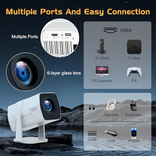 【Netflix App Available】TMY Projector with Built in Apps, 1080P Movie Projector with WiFi and Bluetooth, 270° Rotatable Outdoor Projector for Phone/PC/HDMI/USB (white)