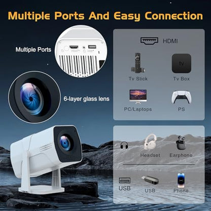 【Netflix App Available】TMY Projector with Built in Apps, 1080P Movie Projector with WiFi and Bluetooth, 270° Rotatable Outdoor Projector for Phone/PC/HDMI/USB (white)