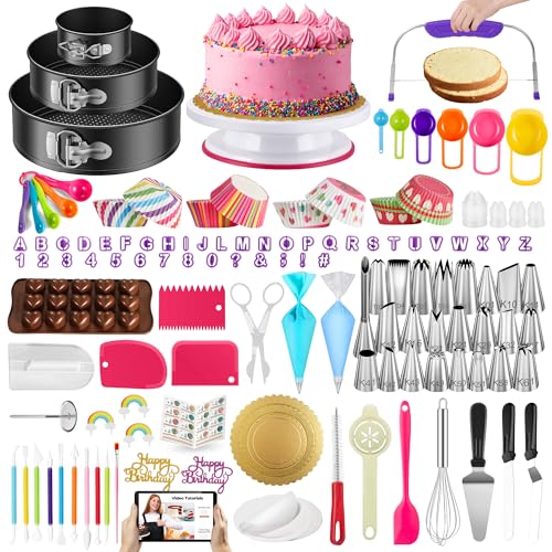 Kootek 700pcs Cake Decorating Kit, Baking Supplies with Springform Pans, Cake Turntable for Decorating, Piping Tips Set, Pastry Bags, and More Baking Tools for Mother's Day