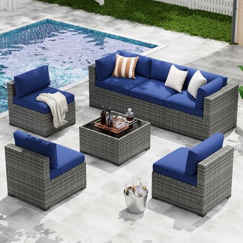 7-Piece Patio Furniture Set, Wicker Outdoor Furniture with Thick Cushions