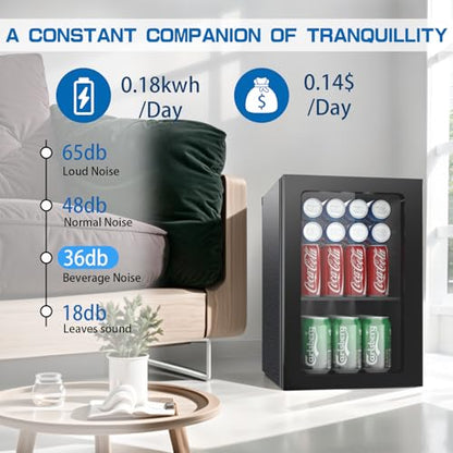 Erivess Compact Freestanding Beverage Refrigerator, 24 Can/0.9 Cubic Feet Mini Fridge with Acrylic Front Door for Soda, Beer or Wine, Under Counter Small Refrigerator with Adjustable Shelves for Home