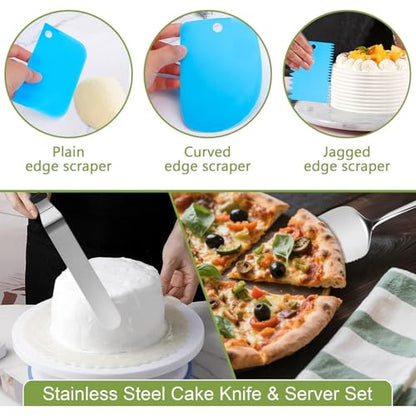 Easynzery 168pcs Cake Pan Sets for Baking + Cake Decorating Supplies: 3 Non-Stick Springform Pans Set (6, 8, 10 inches), Icing Tips – Multi-functional Leak-Proof CheeseCake Pan