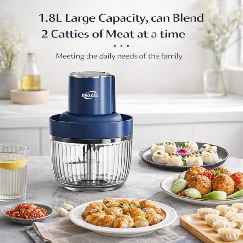 OROZEE Deluxe Food Processor, Electric Food Chopper with 1.8L (8 Cup) Capacity Glass Bowl Powerful 300W Meat Grinder Vegetable Chopper (middle)