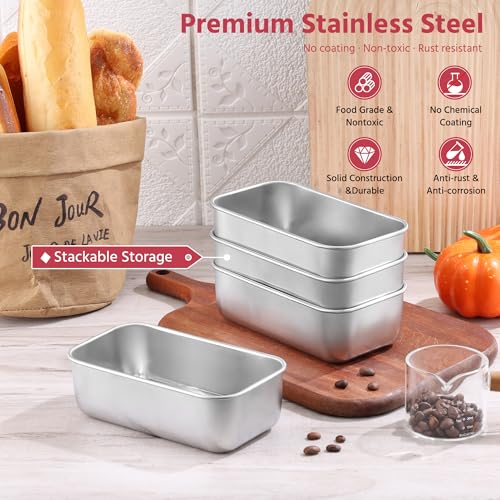 E-far Mini Loaf Pan Set of 6, Small Stainless Steel Bread Baking Pans for Oven, 6.3 x 3.5 Inch Tiny Meatloaf Pans for Homemade Bread Pound Cake Brownies, Non-toxic & Dishwasher Safe