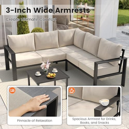 UDPATIO Outdoor Patio Furniture Set, L-Shaped Couch, 6" Thick Cushion