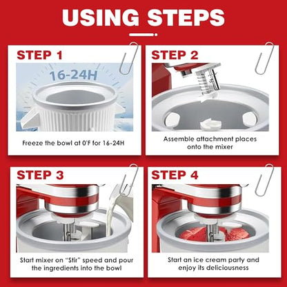 Ezato Ice Cream Maker Attachment for KitchenAid, Fits KitchenAid 4.5/5QT & 6QT Mixers, Frozen Ice Cream & Sorbet Gelato Maker, 2 Quart, White