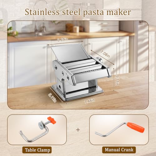 3-in-1 Pasta Maker, 7 Thickness Settings Roller & 2 Cutters Pasta Machin