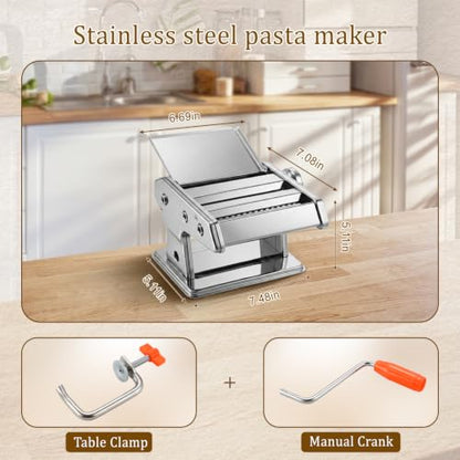 3-in-1 Pasta Maker, 7 Thickness Settings Roller & 2 Cutters Pasta Machin