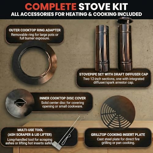 Trailblazer Cookstove – Wood Fired Stovetop with Oven for Off-Grid Living, Camping, RV, Hunting, Prepping, Emergency Heat & Cooking