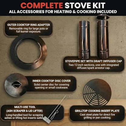 Trailblazer Cookstove – Wood Fired Stovetop with Oven for Off-Grid Living, Camping, RV, Hunting, Prepping, Emergency Heat & Cooking