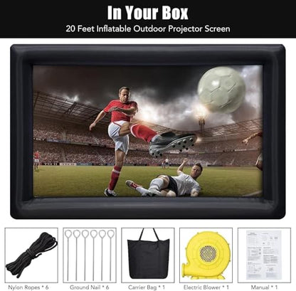 20FT/6.1m Inflatable Cinema Screen IPX4 | 250W High-Performance Blower & Paracord Anchoring System | Dual-Side 95% NTSC Projection for Stadium Events, Outdoor Cinemas, Festival Productions
