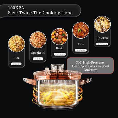 TIBORANG 8.5 QT Stainless Steel Pressure Cooker, [Multi-Cooker for Gas & Induction Stove] [Saves 70% Cooking Time] [One-Hand Operation], Family Size for 3-5 People, Olla de Presion