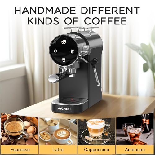 AYCHIRO 20 Bar Espresso Coffee Machine, Touchscreen Espresso Coffee Maker for Home, Cappuccino Maker with Removable Water Tank, Modern Black Design, Black