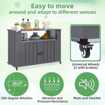 AECOJOY Outdoor Grill Table with Storage Cabinet Weatherproof, Outdoor Kitchen Island, Grill Cabinet Cart with Storage, Outdoor Counter Prep Table with Storage
