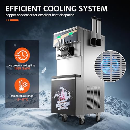 Jocisland 45L/H Commercial Soft Ice Cream Machine, 2900W 3-Flavor Ice Cream Maker, Dual Compressors, 10L*2 Stainless Steel Cylinder, Auto Clean & Pre-Cooling for Restaurants & Bars