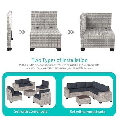 Muphyers 6-Piece Outdoor Patio Furniture Set Wicker Sectional Sofa Set, Patio Conversation Set with Thickened Cushions & Coffee Table for Garden, Backyard, Poolside, Dark Grey