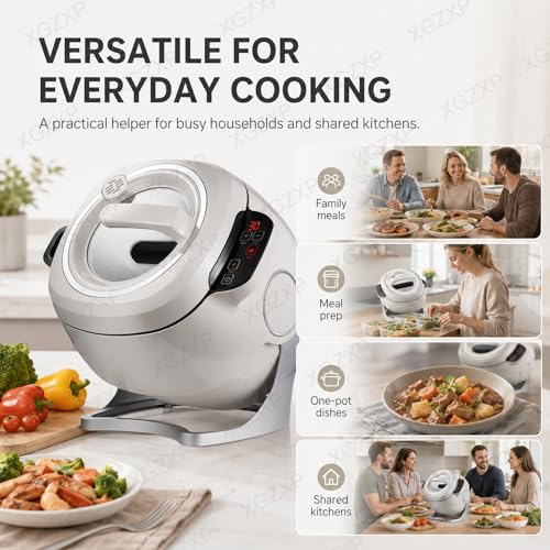 Vhewq Auto Cooking Wok Fried Rice Machine, 6L Intelligent Automatic Cooking Machine, 360° Rotating with Smart Touch Screen, 1 Click Smart Star 3 Speed Adjustable for Home & Restaurant Kitchen