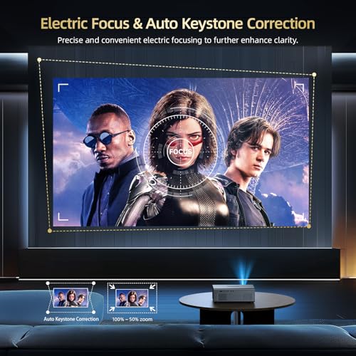 Compatible with Netflix Movie Projector with WiFi6 and Bluetooth5.3, Built-in App Store, Dolby Audio & Electric Focus & Auto Keystone, 4K Support High Brightness Outdoor Projectors, 1080 (Sliver Grey)