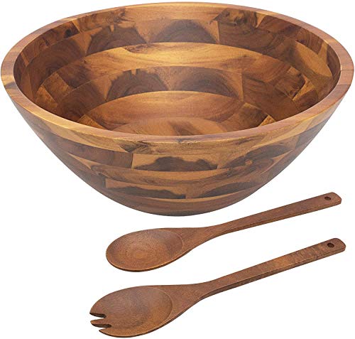 AIDEA Salad Bowls, Wooden Salad Bowls Set, Large Acacia Wood Serving Bowl for Fruits, Salad, 12.5" Big Salad Bowl with Serving Utensils