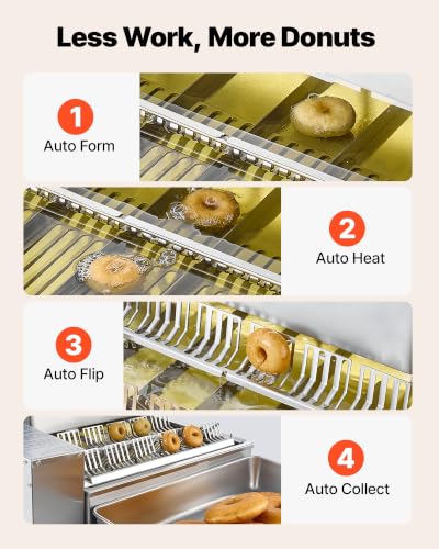 VEVOR Commercial Automatic Donuts Machine, 6 Rows Donuts Making Equipment, 360 pcs/hour Electric High Power Doughnut Maker, Stainless Steel Frying Auto Fryer, with Intelligent Control