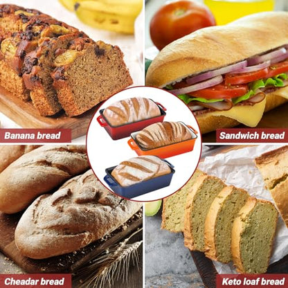 Northriver Casting Enameled Cast Iron Loaf Pan with Lid, Best Bread Oven, Bread Loaf Pans for Baking Homemade Sourdough Bread 9x5, 2 Piece set, Flame