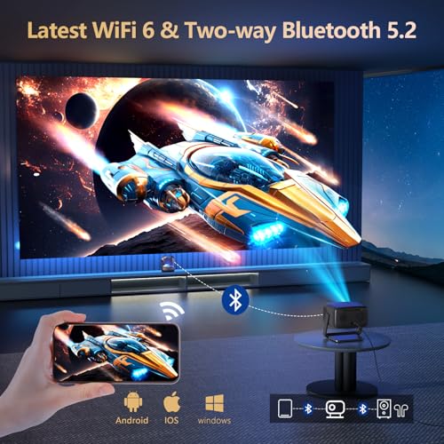[3500 ANSI/ Official Apps/65W Audio] Outdoor 4K Projector with WiFi and Bluetooth, Auto Focus, Auto Keystone Smart Projector Support DoIby Audio, 2026 Upgrade GO2 Short Throw Projector with 360°Stand