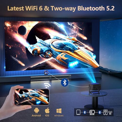 [3500 ANSI/ Official Apps/65W Audio] Outdoor 4K Projector with WiFi and Bluetooth, Auto Focus, Auto Keystone Smart Projector Support DoIby Audio, 2026 Upgrade GO2 Short Throw Projector with 360°Stand