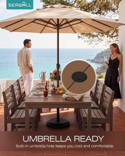 SERWALL Outdoor Dining Set, 9 Piece HDPE Armless Dining Set, Brown
