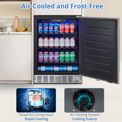 Garvee Beverage Refrigerator 24 in, Weather Proof Stainless Steel Beverage Fridge for Outdoor Kitchen and Patio, Indoor/Outdoor Beverage Cooler for 180 Cans, Built-in/Freestanding