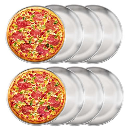 YEUIKERR 8 Pieces Pizza Pan 12 inch Stainless Steel Pizza Pan for Oven, Round Baking Pizza Tray, Heavy Duty Pizza Serving Tray, Pizza Baking Sheets for Home Kitchen Restaurant