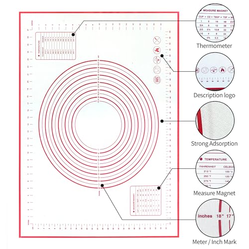 Silicone Baking Mat Super Large, 32x24 inch Silicone Pastry Non Stick Kneading Mat with Cable Ties and Dough Scraper, Measurement Food Grade Silicone Mat for Rolling Dough